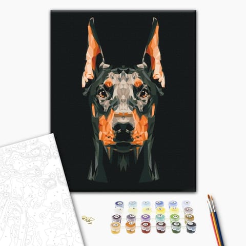 ⁨Obraz do samodzielnego malowania - Skupiony doberman (rozmiar 40x50, wykończenie )⁩ w sklepie Wasserman.eu