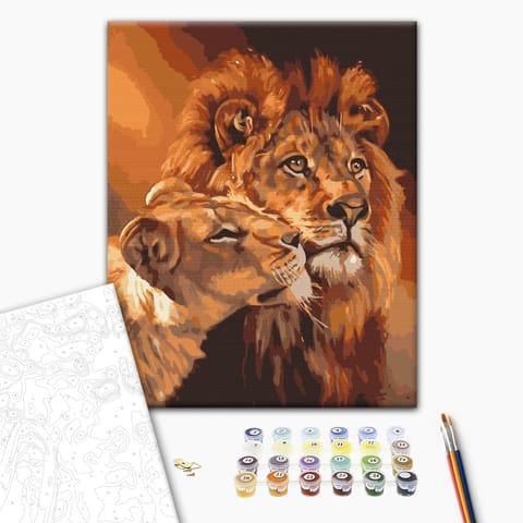 ⁨Obraz do samodzielnego malowania - Lwia miłość (rozmiar 40x50, wykończenie )⁩ w sklepie Wasserman.eu