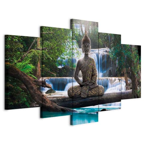 ⁨Picture - Buddha and waterfall (size 100x50)⁩ at Wasserman.eu