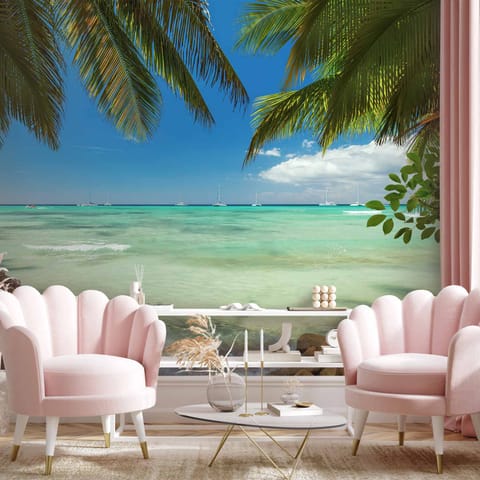 ⁨Wall mural - Relaxing on the beach (size 350x245)⁩ at Wasserman.eu