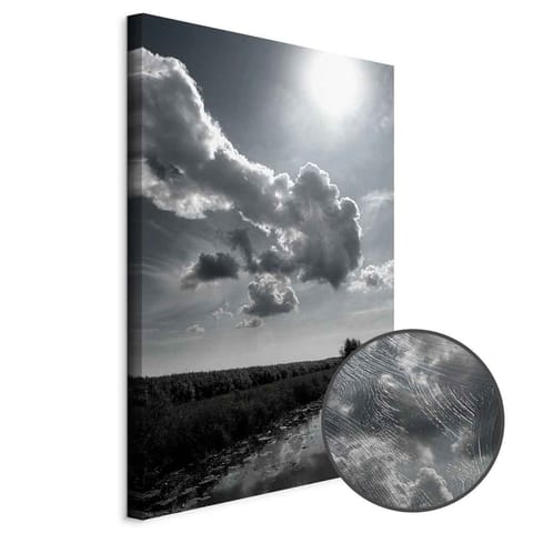 ⁨Obraz - Słońce nad chmurami (1-częściowy) - odbicie nieba w wodzie na polu (rozmiar 80x120, wykończenie Premium Print)⁩ w sklepie Wasserman.eu