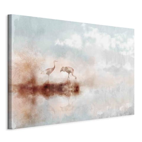 ⁨Obraz - Żurawie o poranku (1-częściowy) szeroki (rozmiar 120x80, wykończenie Na płótnie włoskim)⁩ w sklepie Wasserman.eu
