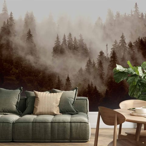⁨Self-adhesive wall mural - Mountain forest (sepia) (size 98x70)⁩ at Wasserman.eu