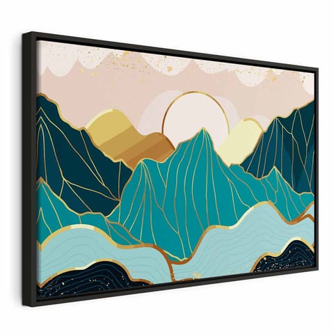 ⁨Obraz - Zielone pastwiska (1-częściowy) szeroki (rozmiar 60x40, wykończenie W ramie drewnianej czarnej)⁩ w sklepie Wasserman.eu