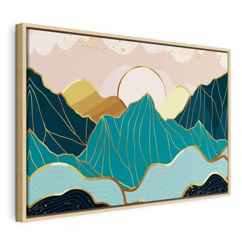 ⁨Obraz - Zielone pastwiska (1-częściowy) szeroki (rozmiar 60x40, wykończenie W ramie drewnianej naturalnej)⁩ w sklepie Wasserman.eu