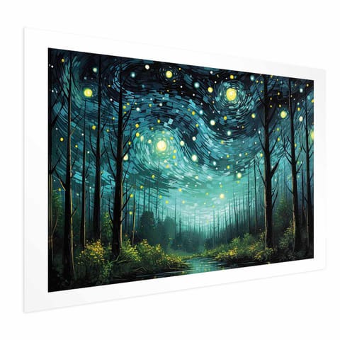 ⁨Plakat - Gwieździsta noc - współczesna wersja nocnego nieba Van Gogha (rozmiar 30x21, wykończenie Bez ramy z marginesem)⁩ w sklepie Wasserman.eu