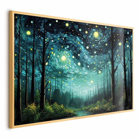 ⁨Plakat - Gwieździsta noc - współczesna wersja nocnego nieba Van Gogha (rozmiar 90x60, wykończenie Rama złota)⁩ w sklepie Wasserman.eu