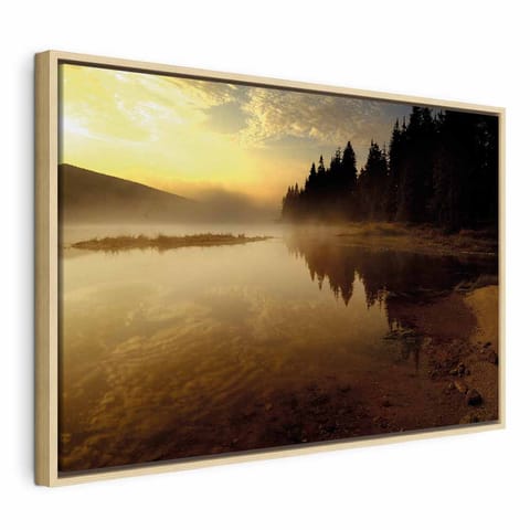 ⁨Obraz - Jesienny wierczór (1-częściowy) szeroki (rozmiar 90x60, wykończenie W ramie drewnianej naturalnej)⁩ w sklepie Wasserman.eu