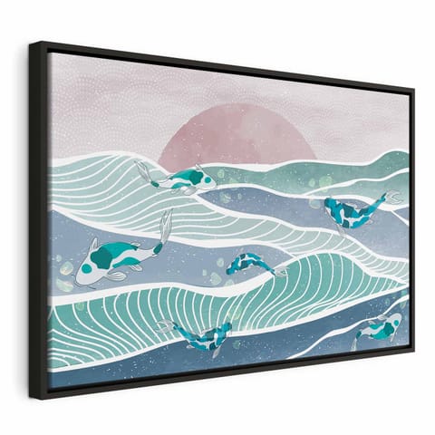 ⁨Obraz - Ryby na falach (rozmiar 60x40, wykończenie W ramie drewnianej czarnej)⁩ w sklepie Wasserman.eu