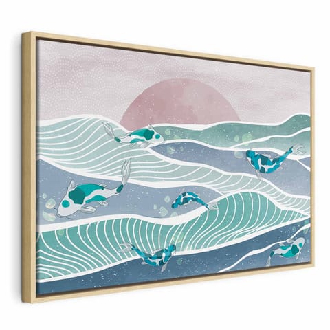⁨Obraz - Ryby na falach (rozmiar 120x80, wykończenie W ramie drewnianej naturalnej)⁩ w sklepie Wasserman.eu