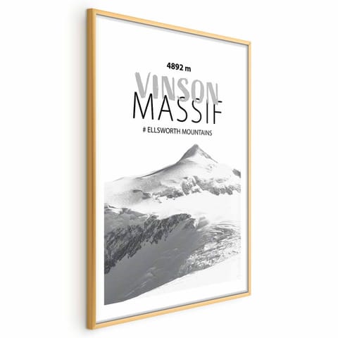 ⁨Plakat - majestatyczny szczyt górski Vinson Massif korona gór pejzaż górski (rozmiar 21x30, wykończenie Rama złota z marginesem)⁩ w sklepie Wasserman.eu