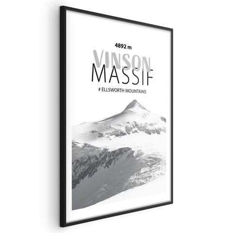 ⁨Plakat - majestatyczny szczyt górski Vinson Massif korona gór pejzaż górski (rozmiar 21x30, wykończenie Rama czarna z marginesem)⁩ w sklepie Wasserman.eu
