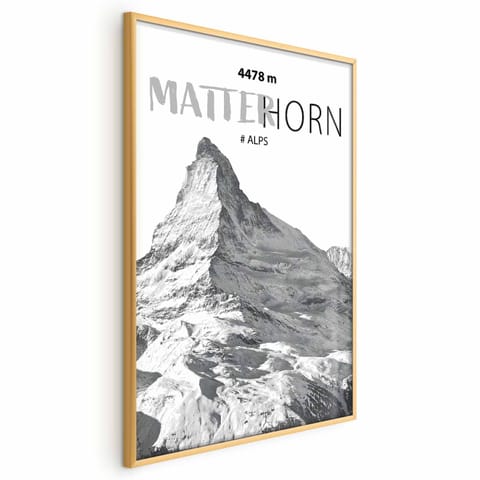 ⁨Plakat - majestatyczny szczyt górski Matterhorn korona gór pejzaż górski (rozmiar 40x60, wykończenie Rama złota)⁩ w sklepie Wasserman.eu