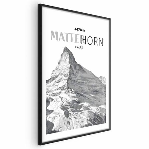 ⁨Plakat - majestatyczny szczyt górski Matterhorn korona gór pejzaż górski (rozmiar 29.7x42, wykończenie Rama czarna z marginesem)⁩ w sklepie Wasserman.eu
