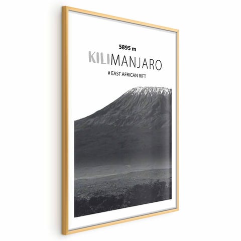 ⁨Plakat - Majestatyczny szczyt górski Kilimanjaro korona gór pejzaż górski (rozmiar 40x60, wykończenie Rama złota z marginesem)⁩ w sklepie Wasserman.eu