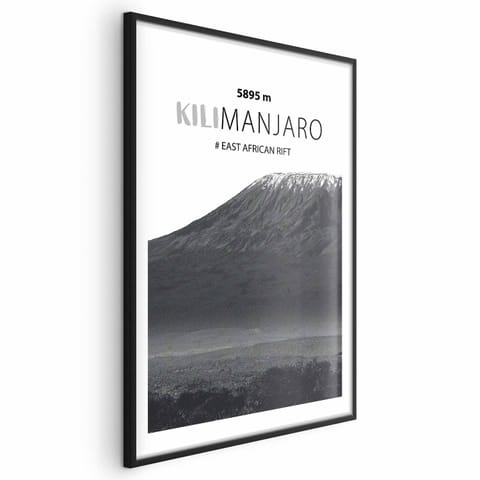 ⁨Plakat - Majestatyczny szczyt górski Kilimanjaro korona gór pejzaż górski (rozmiar 60x90, wykończenie Rama czarna z marginesem)⁩ w sklepie Wasserman.eu