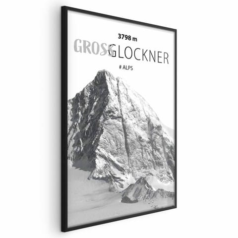 ⁨Plakat - Majestatyczny szczyt górski Glosslockner korona gór pejzaż górski (rozmiar 21x30, wykończenie Rama czarna)⁩ w sklepie Wasserman.eu