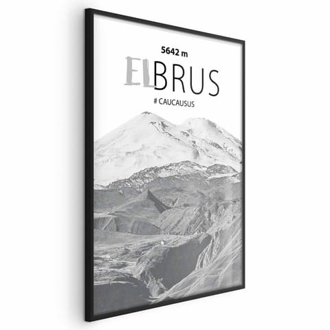 ⁨Plakat - Majestatyczny szczyt górski Elbrus korona gór pejzaż górski (rozmiar 21x30, wykończenie Rama czarna)⁩ w sklepie Wasserman.eu
