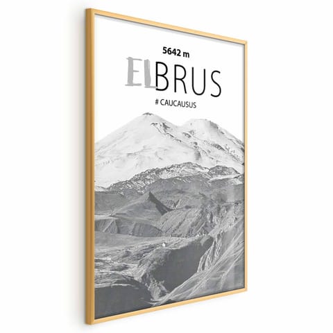 ⁨Plakat - Majestatyczny szczyt górski Elbrus korona gór pejzaż górski (rozmiar 60x90, wykończenie Rama złota)⁩ w sklepie Wasserman.eu