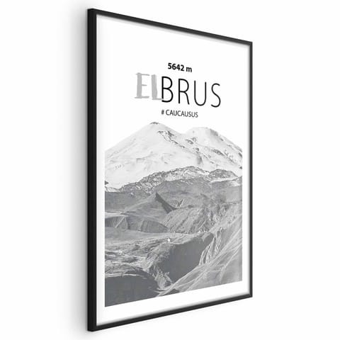 ⁨Plakat - Majestatyczny szczyt górski Elbrus korona gór pejzaż górski (rozmiar 29.7x42, wykończenie Rama czarna z marginesem)⁩ w sklepie Wasserman.eu