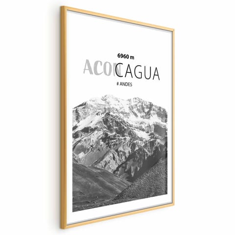⁨Plakat - Majestatyczny szczyt górski Aconcagua korona gór pejzaż górski (rozmiar 21x30, wykończenie Rama złota z marginesem)⁩ w sklepie Wasserman.eu
