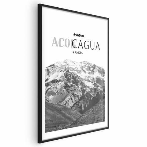 ⁨Plakat - Majestatyczny szczyt górski Aconcagua korona gór pejzaż górski (rozmiar 60x90, wykończenie Rama czarna z marginesem)⁩ w sklepie Wasserman.eu