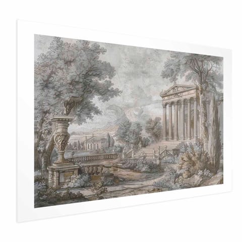 ⁨Plakat - Świątynia na wzgórzu - grecka architektura w stonowanej kolorystyce (rozmiar 60x40, wykończenie Bez ramy z marginesem)⁩ w sklepie Wasserman.eu
