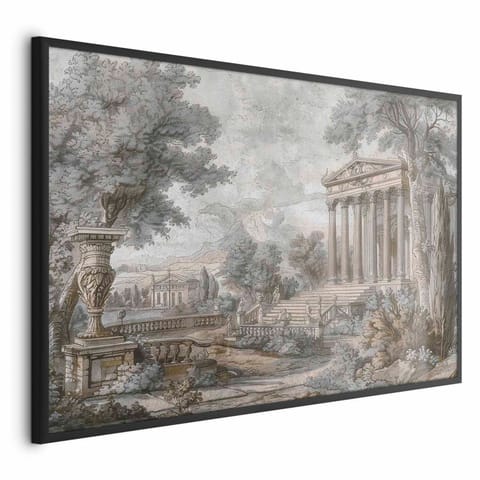 ⁨Plakat - Świątynia na wzgórzu - grecka architektura w stonowanej kolorystyce (rozmiar 60x40, wykończenie Rama czarna)⁩ w sklepie Wasserman.eu