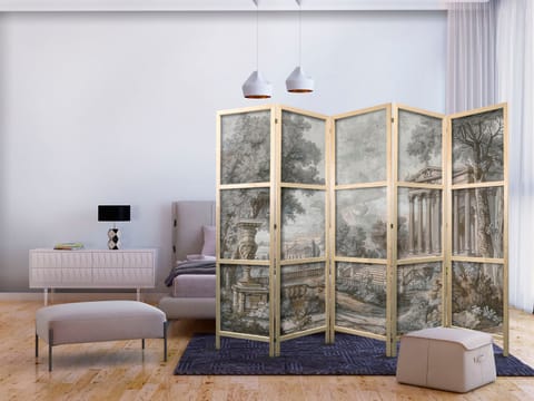 ⁨Parawan japoński - Antyczny pejzaż - grecka świątynia na wzgórzu wśród bujnej roślinności (rozmiar 225x172, wykończenie )⁩ w sklepie Wasserman.eu