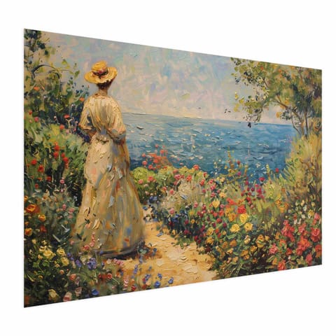 ⁨Plakat - Nostalgiczna impresja - zamyślona kobieta kontempluje krajobraz (rozmiar 90x60, wykończenie Bez ramy)⁩ w sklepie Wasserman.eu