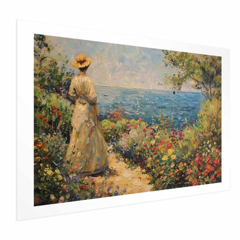 ⁨Plakat - Nostalgiczna impresja - zamyślona kobieta kontempluje krajobraz (rozmiar 60x40, wykończenie Bez ramy z marginesem)⁩ w sklepie Wasserman.eu