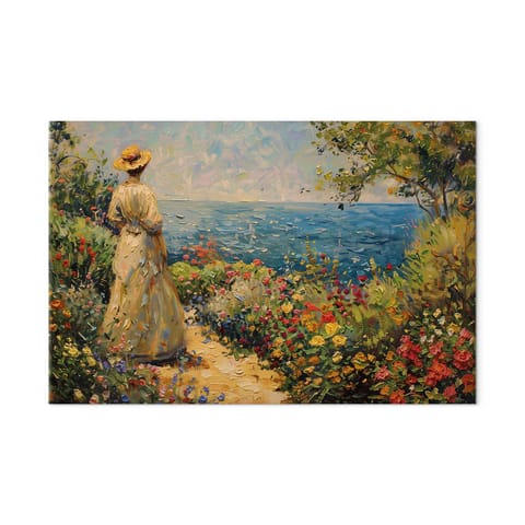 ⁨Obraz - Nostalgiczna impresja - zamyślona kobieta kontempluje krajobraz (rozmiar 60x40, wykończenie Akustyczny)⁩ w sklepie Wasserman.eu