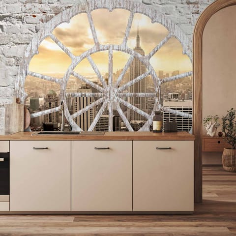 ⁨Fototapeta - Nowy Jork: Widok przez okno (rozmiar 350x256, wykończenie Wodoodporna)⁩ w sklepie Wasserman.eu