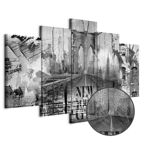 ⁨Obraz - New York City Collage (5-częściowy) szeroki czarno-biały (rozmiar 100x50, wykończenie Premium Print)⁩ w sklepie Wasserman.eu