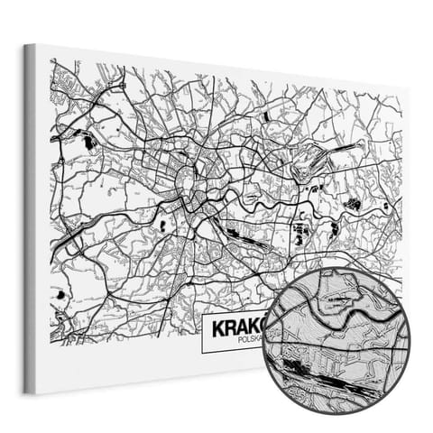 ⁨Obraz - Mapa miasta: Kraków (1-częściowy) szeroki (rozmiar 60x40, wykończenie Premium Print)⁩ w sklepie Wasserman.eu