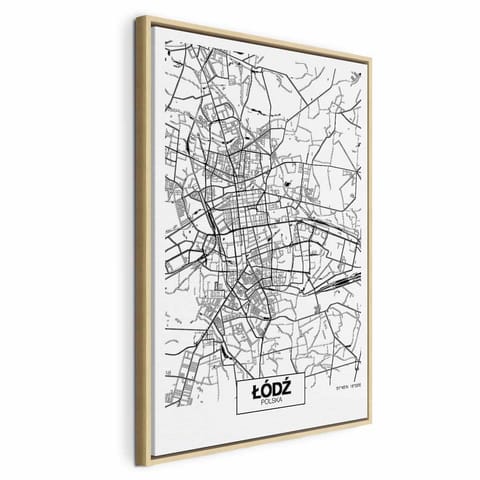 ⁨Obraz - Mapa miasta: Łódź (1-częściowy) pionowy (rozmiar 60x90, wykończenie W ramie drewnianej naturalnej)⁩ w sklepie Wasserman.eu