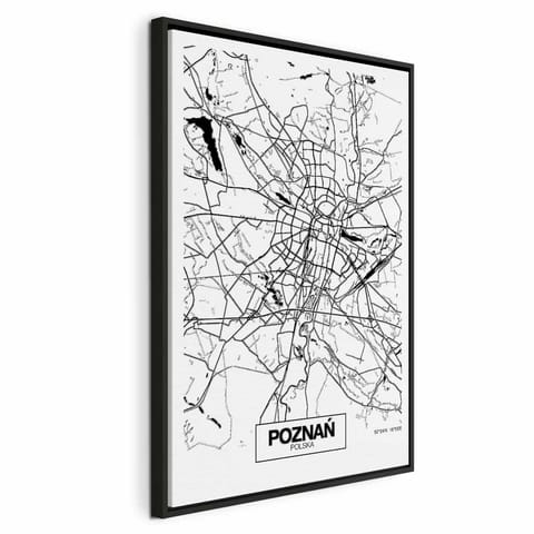 ⁨Obraz - Mapa miasta: Poznań (1-częściowy) pionowy (rozmiar 80x120, wykończenie W ramie drewnianej czarnej)⁩ w sklepie Wasserman.eu