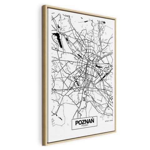 ⁨Obraz - Mapa miasta: Poznań (1-częściowy) pionowy (rozmiar 40x60, wykończenie W ramie drewnianej naturalnej)⁩ w sklepie Wasserman.eu
