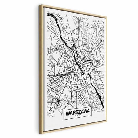 ⁨Obraz - Mapa miasta: Warszawa (1-częściowy) pionowy (rozmiar 60x90, wykończenie W ramie drewnianej naturalnej)⁩ w sklepie Wasserman.eu