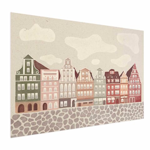 ⁨Plakat - Kolorowe Fasady - zabytkowe wrocławskie kamienice na tle nieba i brukowanej uliczki (rozmiar 90x60, wykończenie Bez ramy)⁩ w sklepie Wasserman.eu