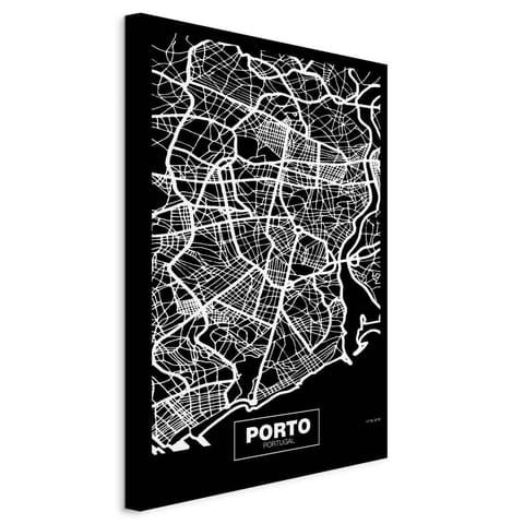 ⁨Obraz - Mapa w negatywie: Porto (1-częściowy) pionowy (rozmiar 60x90, wykończenie Standard)⁩ w sklepie Wasserman.eu
