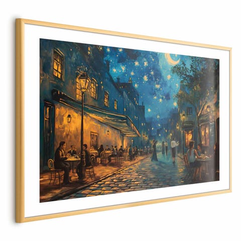⁨Plakat - Uliczka Paryża - obraz inspirowany stylem Vincenta van Gogha (rozmiar 42x29.7, wykończenie Rama złota z marginesem)⁩ w sklepie Wasserman.eu