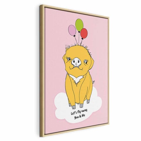 ⁨Obraz - Podniebna świnka (1-częściowy) pionowy (rozmiar 40x60, wykończenie W ramie drewnianej naturalnej)⁩ w sklepie Wasserman.eu