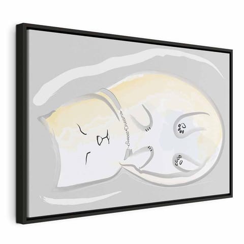 ⁨Obraz - Śpiący kotek (1-częściowy) pionowy (rozmiar 90x60, wykończenie W ramie drewnianej czarnej)⁩ w sklepie Wasserman.eu