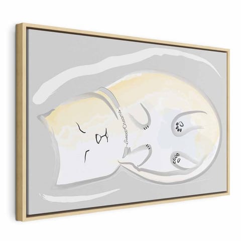⁨Obraz - Śpiący kotek (1-częściowy) pionowy (rozmiar 120x80, wykończenie W ramie drewnianej naturalnej)⁩ w sklepie Wasserman.eu