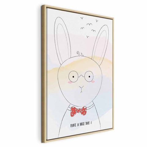 ⁨Obraz - Pozdrowienia od królika (1-częściowy) pionowy (rozmiar 60x90, wykończenie W ramie drewnianej naturalnej)⁩ w sklepie Wasserman.eu