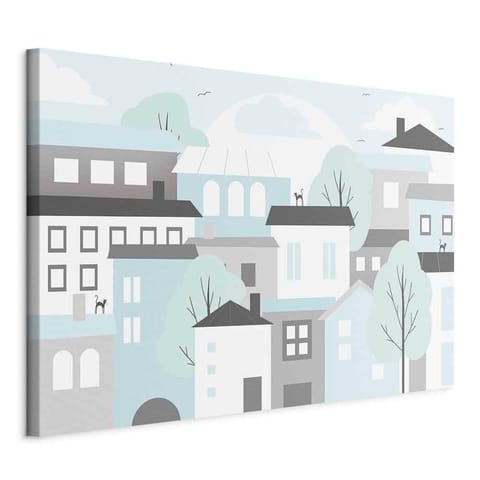 ⁨Obraz - Kolorowe miasteczko (1-częściowy) szeroki (rozmiar 60x40, wykończenie Na płótnie włoskim)⁩ w sklepie Wasserman.eu