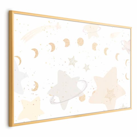 ⁨Plakat - Księżyc i gwiazdy (rozmiar 42x29.7, wykończenie Rama złota)⁩ w sklepie Wasserman.eu