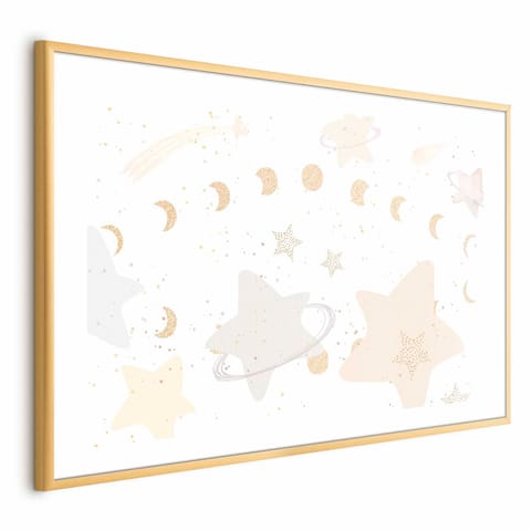 ⁨Plakat - Księżyc i gwiazdy (rozmiar 90x60, wykończenie Rama złota z marginesem)⁩ w sklepie Wasserman.eu