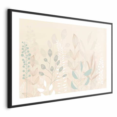⁨Plakat - Pastelowo - beżowa polana (rozmiar 60x40, wykończenie Rama czarna z marginesem)⁩ w sklepie Wasserman.eu